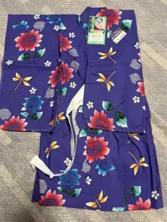 子供用 浴衣 青紫色 花柄 110cm帯付き