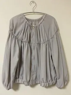 【indexグレージュノーカラージャケット バルーンスリーブLサイズ