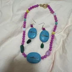 カラフル天然石ネックレス＆イヤリングセット