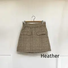 Heather ヘザーツイードチェックミニスカートブラウン