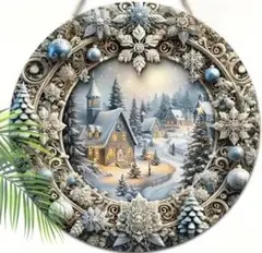 【在庫わずか】クリスマスリース 風　冬の風景 ウェルカムボード