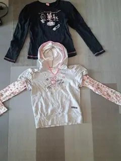 メゾピアノ黒長袖トップスとフード付きトレーナーセット 100cm〜