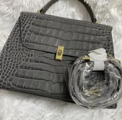 定価4万ロダニア イタリアンレザークロコエンボス2WAYハンドバッグ　グレージュ