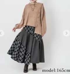 アクシーズ　チェック柄エスカルゴスカート　М　黒　付属リボンなし