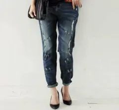 週末セール antiqua新品ダメージ加工ダークブルースリムデニム