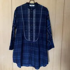 コットンハウスアヤ☆総ピンタックフレアワイドPOブラウス☆藍☆手洗い可☆美品です コットンハウスアヤ☆総ピンタックフレアワイドPOブラウス☆藍