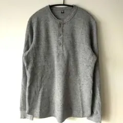ユニクロ グレー ワッフルヘンリーネックT S