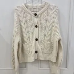 GU アイボリー ケーブル編みカーディガン ニット 韓国 カジュアル 前開き L