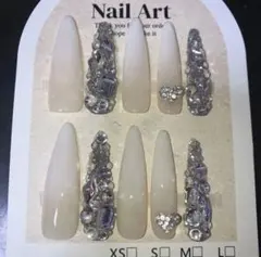 ホワイトグラデーション ビジュー埋め尽くし ネイルチップ 26468ハンドメイド