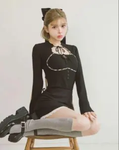 darich フロントオープンリブニットトップス　ブラック　BLK