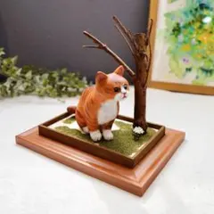 木彫り猫 276 茶白猫 スギノキ 置物 ハンドメイド 木製 オブジェ