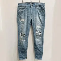 ホリスター ダメージ加工 ジーンズ スキニー 32x30 青 綿 普段着 旅行のサムネイル