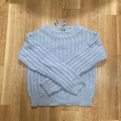 水色 ケーブル編み ニット セーター 長袖