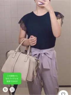 袖レースニットプルオーバー