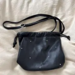 LOWRYS FARM スタッズ　ドット　巾着　ショルダー ブラック