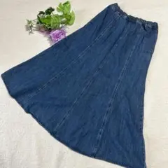 【フレディエミュ】デニムフレアロングスカート　ウエストゴム+紐 38