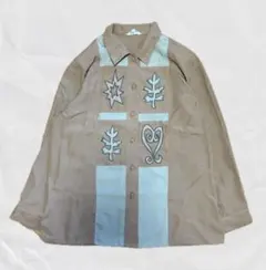 00's vintage 刺繍入りベージュ長袖シャツ