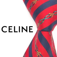 ◆美品◆CELINE セリーヌ ネクタイ 赤色 ストライプ柄 カジュアル