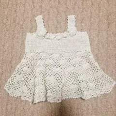 ​ベビー キッズ かぎ針編み レース チュニック ワンピース 白 ラメ入り