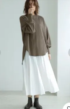 ドノバン 起毛ワッフルロンTEE ベージュ ゆったり 袖ボリューム