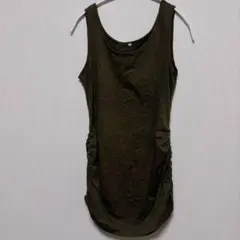 オリーブグリーン 【M】ロング丈タンクトップ ブランド不明