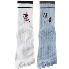 犬柄 青白2足set 5本指 ヨガ ピラティス 滑り止め トレーニング 靴下