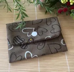 ハンドメイド　ポーチ　ケース　財布　レオパード　ハート　茶色　ファッション