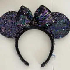 ディズニーランド ミ二ーマウス スパンコールカチューシャ（黒と紫）