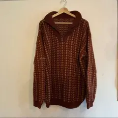茶色とベージュのニットセーター　古着　オーバーサイズ　ハーフジップ