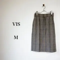 VIS（M）チェックタイトスカート　グレー　ひざ丈　美脚　通勤　きれいめ