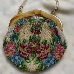 アンティーク　花模様のビーズのパーティ向けハンドバッグ　アメリカ買い付け品