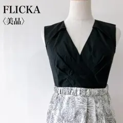 【美品】　フリッカ　花柄スカートVネックノースリーブひざ丈ワンピースのサムネイル