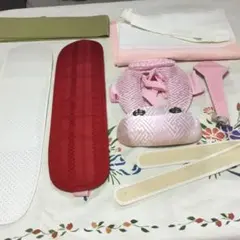 着付け小物セット ピンク 赤 白地 メッシュ 7点セット