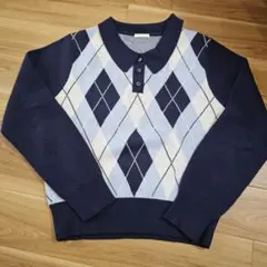 GU ダイヤ柄長袖セーター Lサイズネイビー