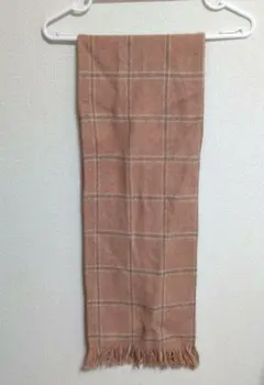 ピンク チェック柄 マフラー フリンジ付き