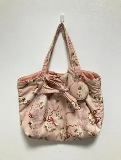 PINK HOUSE 花柄 ハンドバッグ ピンク リボン コットン