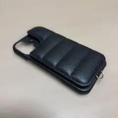 iPhone16ケース　unicase 合皮　キルティング　パフ　ミラー付き　黒