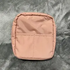 無印ピンク ナイロン ポーチ 外ポケット付き