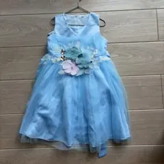 値下げ　水色 花刺繍 ドレス 120サイズ
