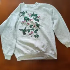 COTTON GROVE フラワー ハチドリ プリント スウェット L