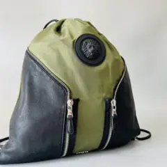 Versace ヴェルサーチ ナイロン×レザーバックパック デイパック カーキ系のサムネイル