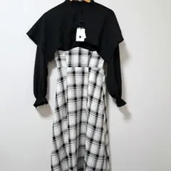 グレイル　チェック柄ドッキングケープカラーワンピース　ロングワンピース