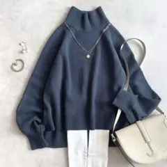 美品 ◆ アダムエロペ　ウールクロップドタートルプルオーバー　ネイビー