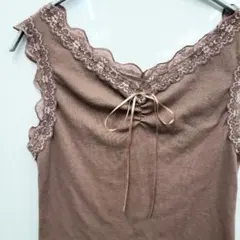 【NICE CLAUP】 ナイスクラップ レースタンクトップ ブラウン Fサイズ