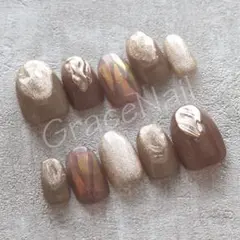 No.2134 現品販売！ネイルチップ　ブラウン/ニュアンス/マグネット