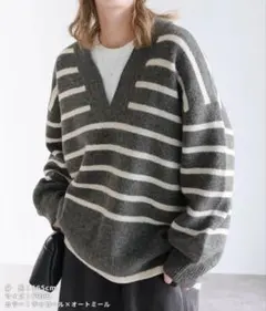 recaレカ　ディープVネックボーダーニットレディース プルオーバー セーター