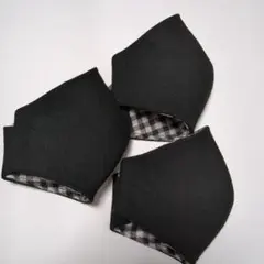 ハンドメイド マスク 大人用 3枚セット① 黒 ブラック 無地