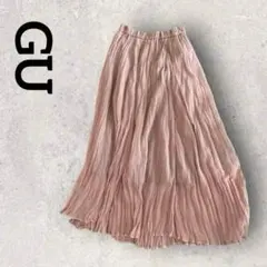 GU ジーユー ワッシャー フレア ロングスカート(S)ベージュ 総ゴム 無地