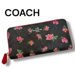COACH コーチ　長財布 シグネチャー　ブラウン　シグネチャー　花柄