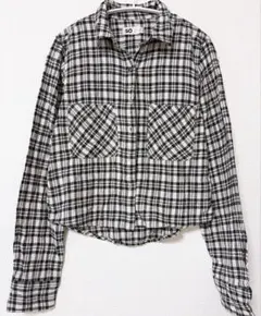 SO チェックシャツ クロップド丈 XSサイズ モノトーン コットン100%